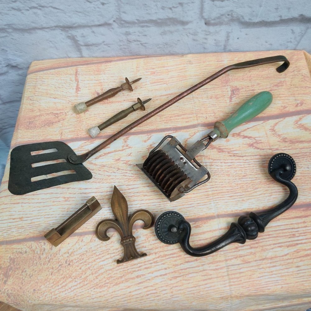 Vintage to now junk drawer lot rustic farmhouse decor pasta spatula primitive